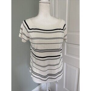 White Stag Women's White/Black Stripped Basic T-Shirt Large 12 14 Nautical